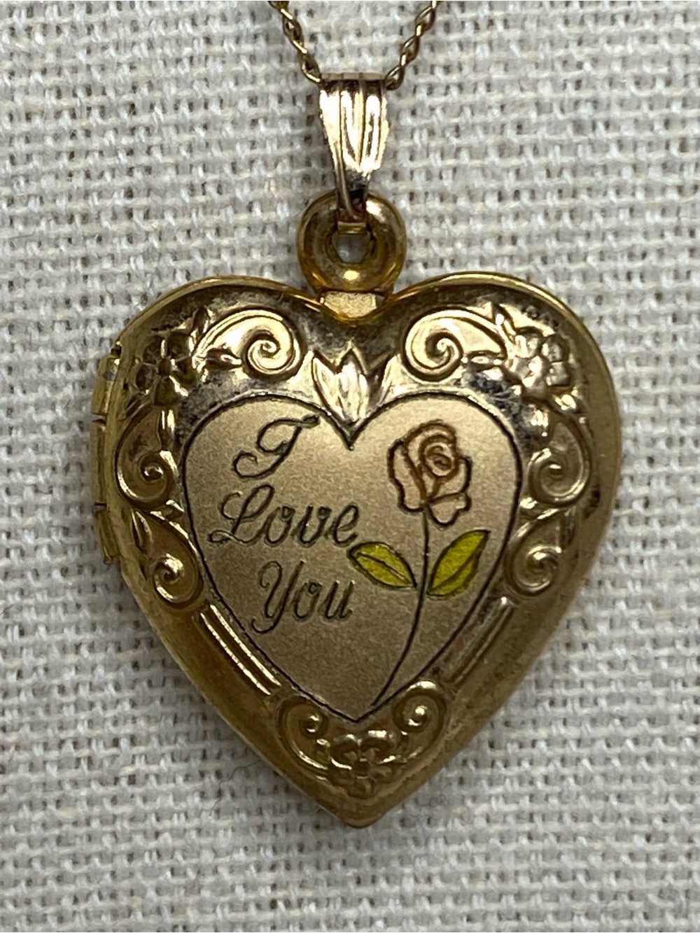 Vintage 1/20 14K Gold Filled Heart Locket Necklace I Love You Rose 20”